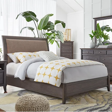 Full Upholstered Low Profile Sleigh Bed